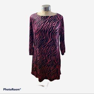 90's Shift Dress Zebra Crushed Velvet Hot Pink M